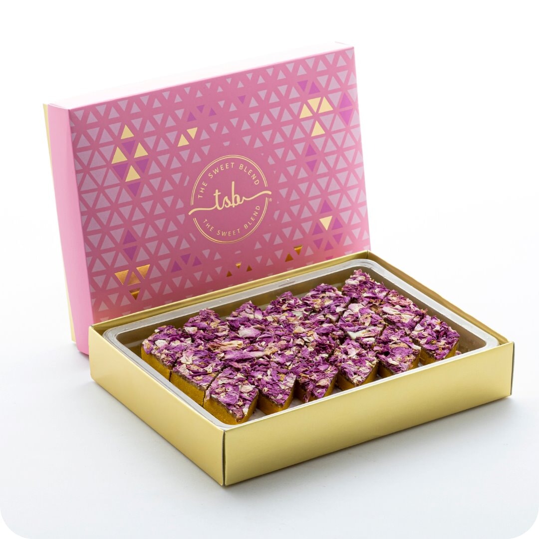 Rose kaju katli box by The Sweet Blend