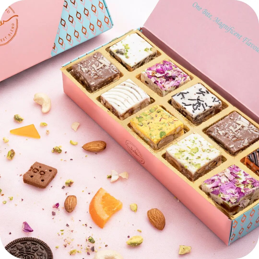 Assorted crunch bites box fusion sweets by The Sweet Blend