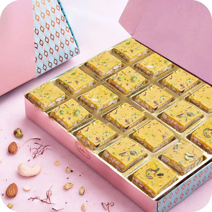 Kesar crunch bites mithai box of 20 fusion sweets by The Sweet Blend