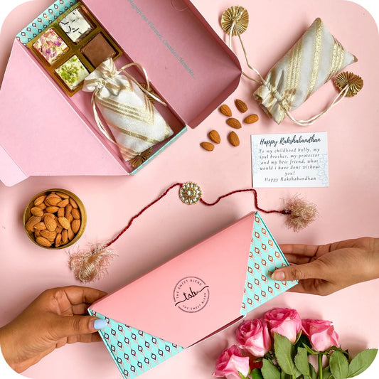 Small Hamper with Kundan Rakhi The Sweet Blend